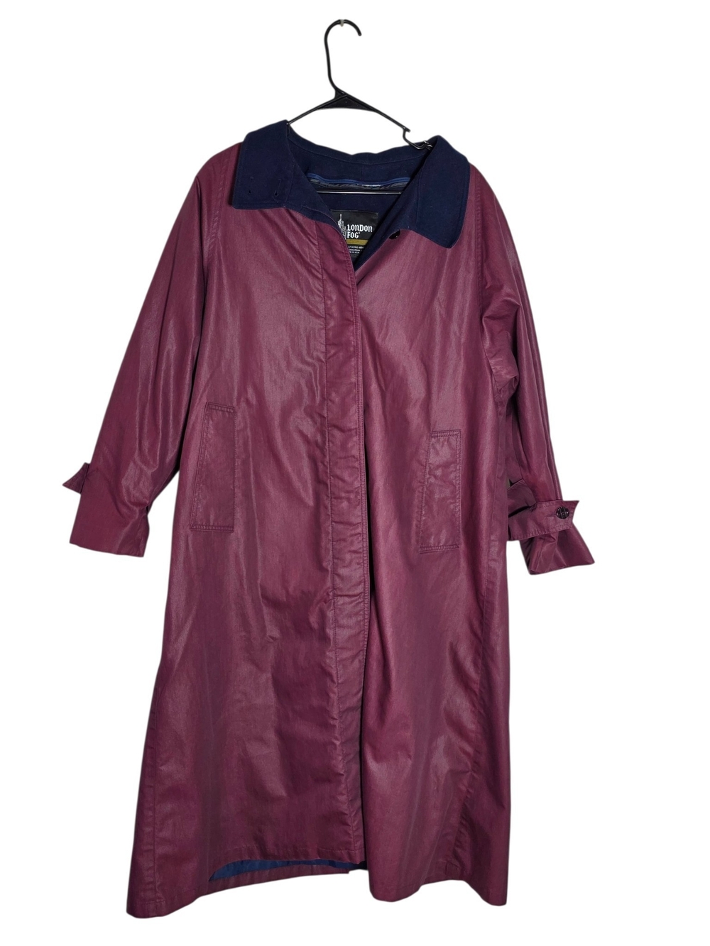 ​Vintage London Fog Trench Coat Burgundy Plum Removable Zip Wool Lining 10 Reg